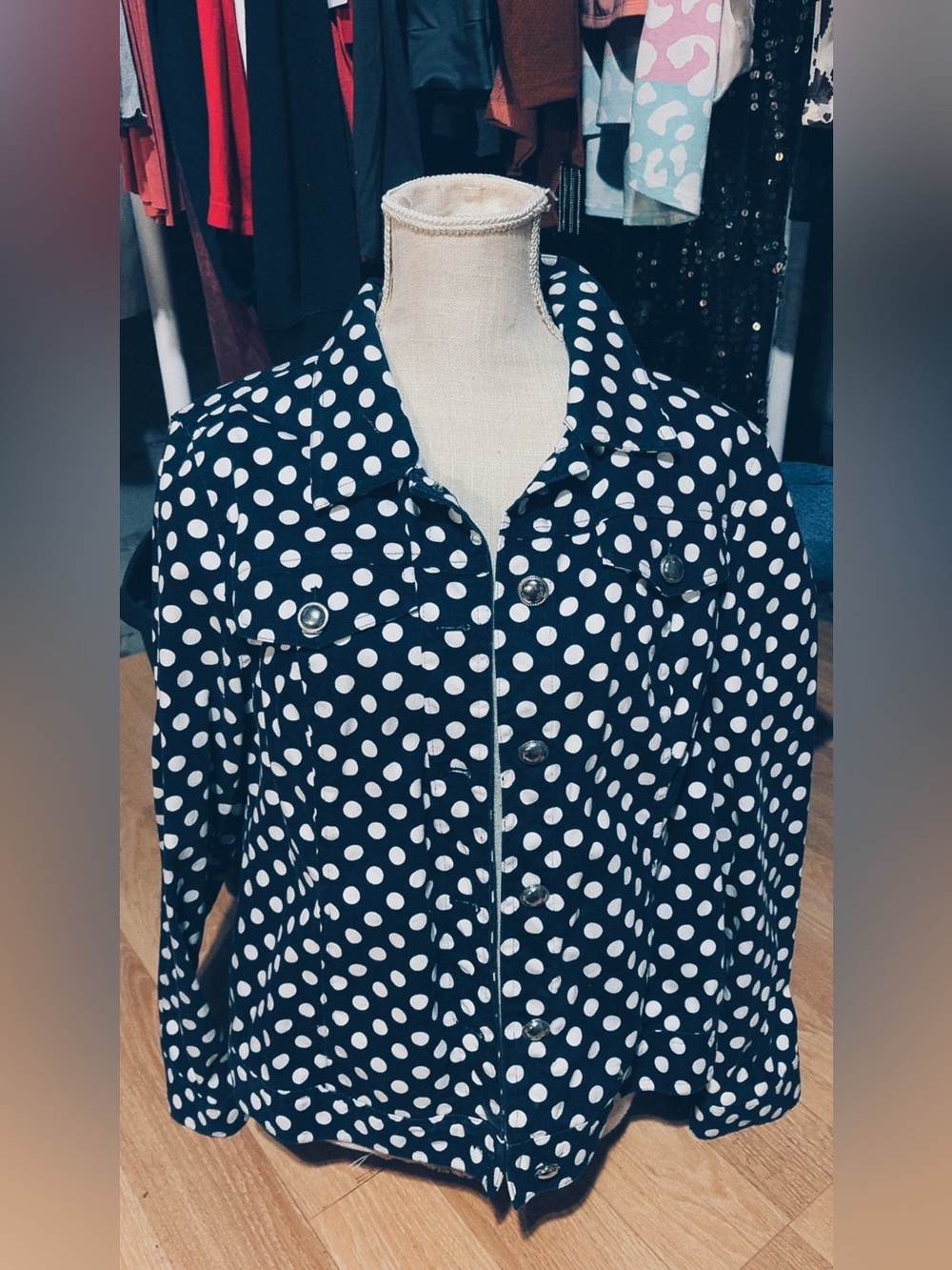 Christopher & Banks Navy Polka Dot Jean Jacket